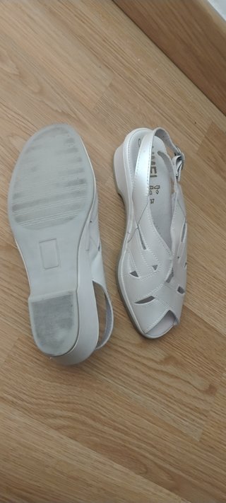 Sandalias horma ancha mujer piel blanco nacar 37