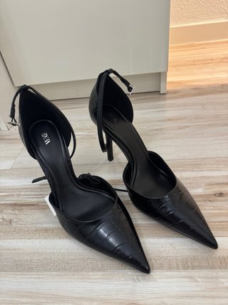 Zapatos Zara Talla 39 Negros Cocodrilo