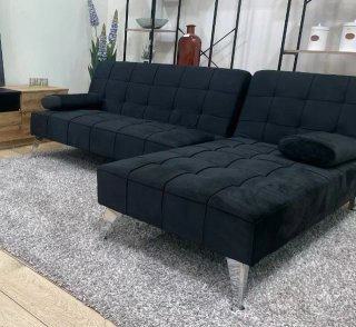 Sofá Cama Chaise Longue Negro Terciopelo