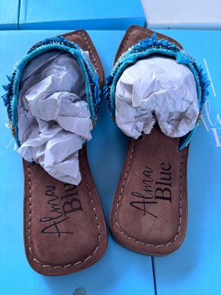 Sandalias Corazón Turquesa Abalorios