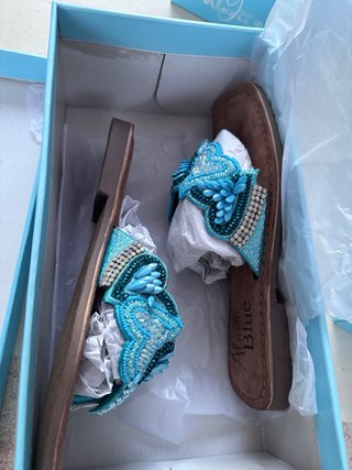 Sandalias Corazón Turquesa Abalorios