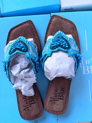 Sandalias Corazón Turquesa Abalorios