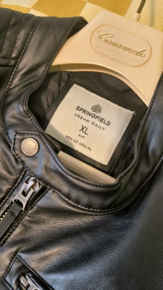 Cazadora Chaqueta Chupa Cuero Negra Springfield XL