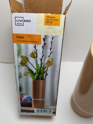 Vaso alto beige e bianco in ceramica