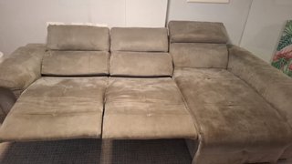 Sofá chaiselongue 3 plazas gris tela
