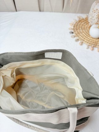 Bolso shopper grande rayas gris beige