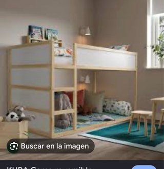 Cama alta de madera y tela Ikea