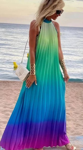 Vestido largo plisado degradado