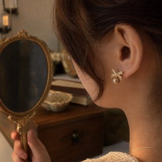 Pendientes Perla Champagne Lazo Vintage
