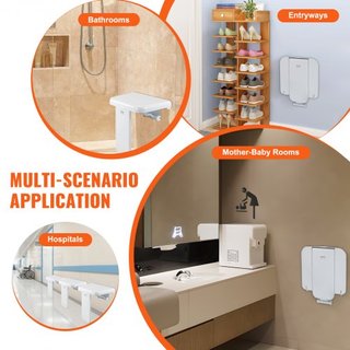 Sedile Doccia Pieghevole in ABS, 40 x 42 cm Dispiegato, Banco Doccia a Parete Pieghevole con Capacità di Carico 200 kg, Sedia Doccia Pieghevole Salvaspazio per Anziani