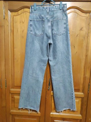 Zara Jeans Tiro Alto Straight Gris Talla 36