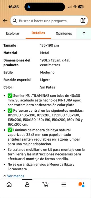 Somier multilaminas 135x190 cm