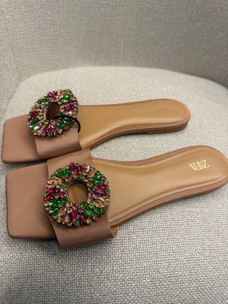 Sandalias Zara Beige Multicolor Joyas