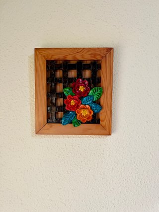 Lote 3 Cuadros Cerámicos Flores Relieve