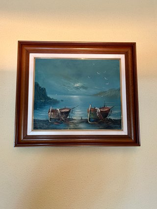 Cuadro Óleo Marina Nocturna Marco Madera