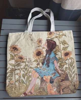 Saco de tela com estampa de girassóis