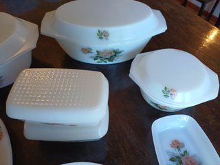 Conjunto Pyrex Branco Flores