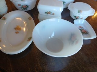 Conjunto Pyrex Branco Flores