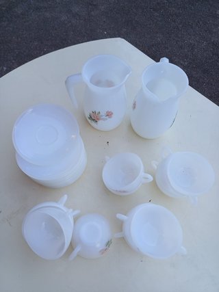 Conjunto Pyrex Branco Flores
