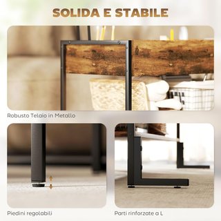 Tavolo da Caffè Regolabile con Scomparto Nascosto e Ripiano Inferiore, Tavolo da Salotto in Stile Industriale in Legno e Metallo, Marrone Rustico