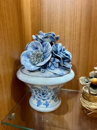 Jarrón Cerámica Azul Flores Decorativo
