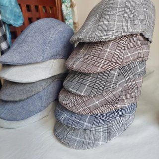 Boina retro verano cuadros y lisa marrón y gris