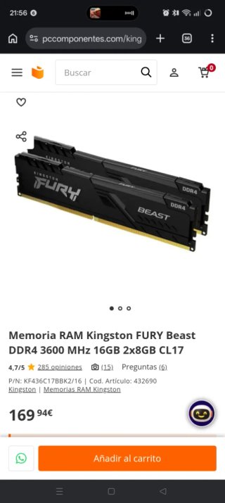Kingston FURY Beast DDR4 16GB (2x8GB) 3600Mhz CL17