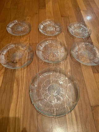7 bandeja y platos cristal tallado Flor ARCOROC