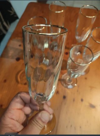 6 Calici di champagne dorati e trasparenti