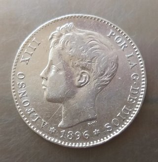 Moneda plata 1 Peseta 1896.
