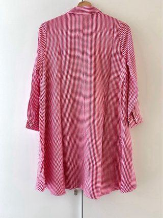 Vestido camisero cuadros rojo y blanco manga larga