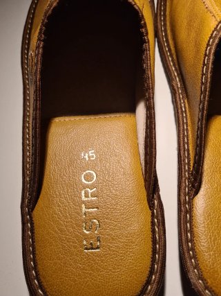 Zapatilla da casa in pelle marrone e giallo