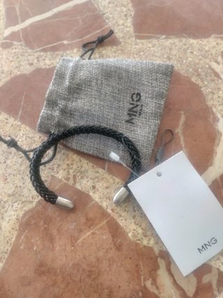 Pulsera trenzada Mango hombre plata negra
