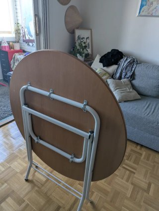 Mesa plegable redonda madera y metal