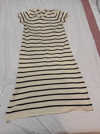Vestido largo rayas beige y negro