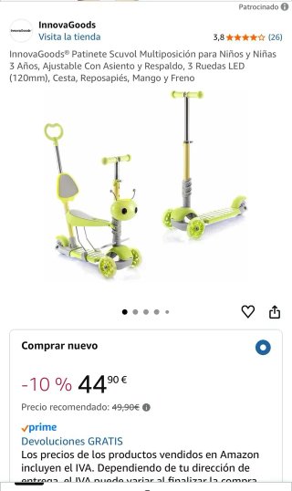 Patinete infantil 3 ruedas con luces