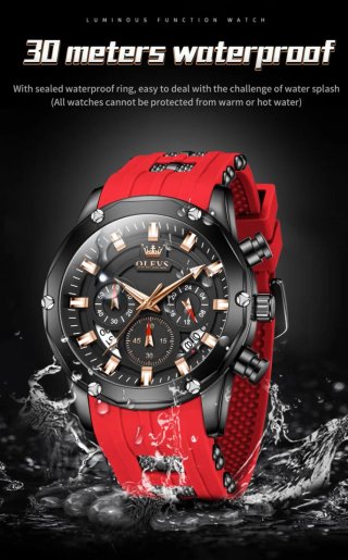 Reloj OLEVS Negro y Rojo para Hombre