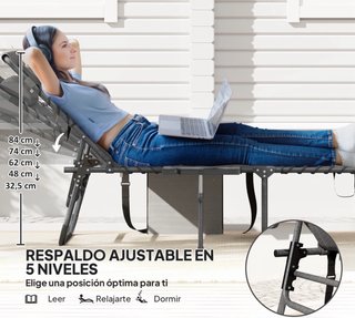 Tumbona Plegable con respaldo Ajustable Gris