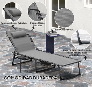 Tumbona Plegable con respaldo Ajustable Gris