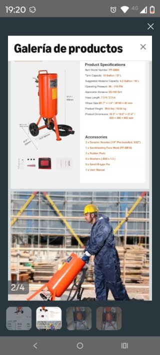 Máquina chorro de arena vevor 37.8L