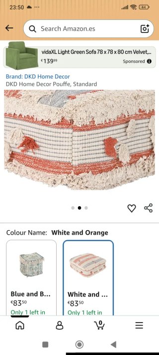 DECOR PUFF COLOR BLANCO Y NARANJA (60 X 60 X 25