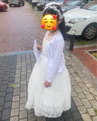 Vestido de Primera Comunión blanco encaje+diadema