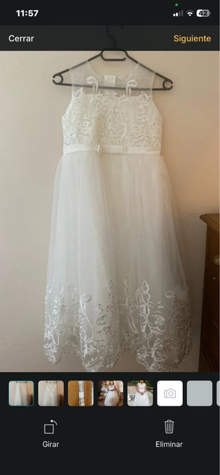 Vestido de Primera Comunión blanco encaje+diadema