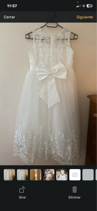 Vestido de Primera Comunión blanco encaje+diadema