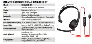 Auricular monoaural BINNUNE BH02 USB + Jack 3.5