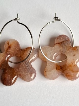 Pendientes Aro Charm Flor mármol