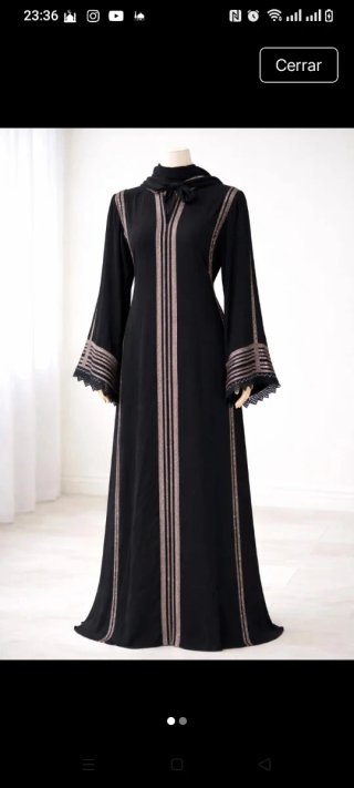 Abaya negra larga con chal y cinturón