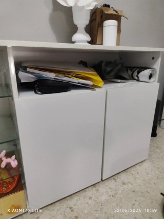 Mueble TV blanco madera y cristal en baldas nuevo
