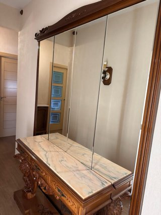 Mueble de entrada madera y mármol. Sin espejo