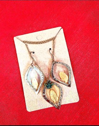 Set Collana e Orecchini Fatti a Mano Foglie